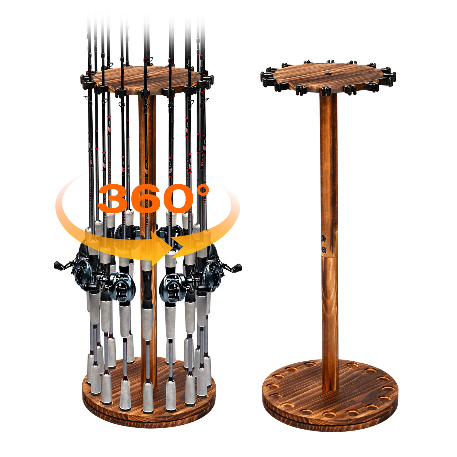 Fishing Equipment Organizer - Round Carbonized Wood Fishing Rod Holder
